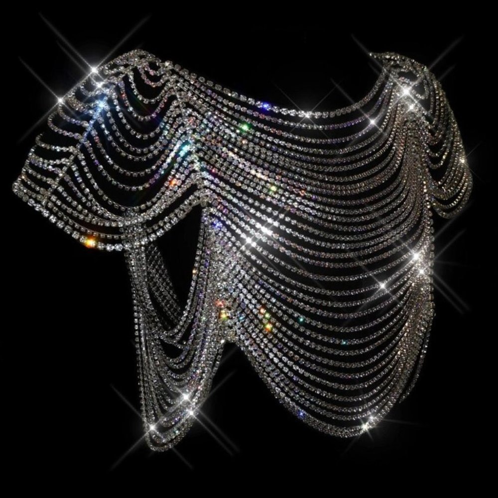 NEW Sparkling Bling Swarovski Crystal Rhinestone Flapper Top & Skirt + G…